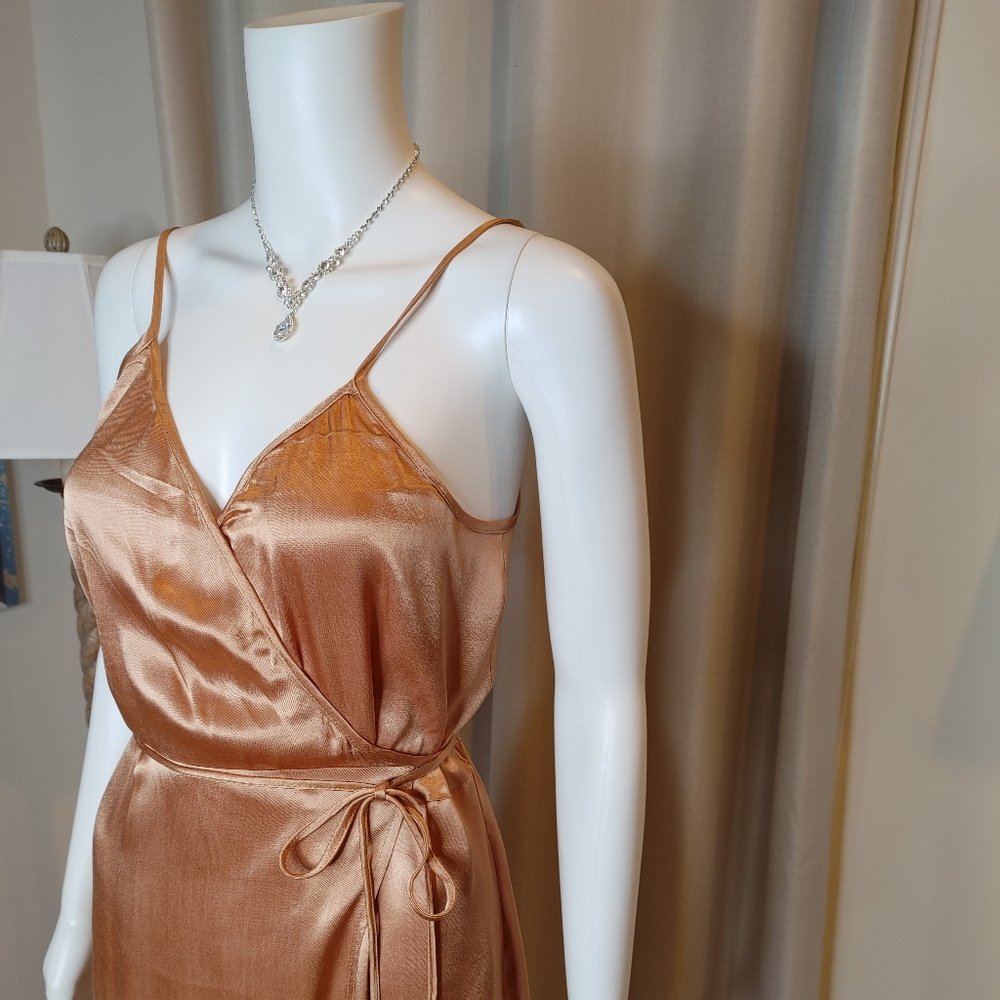 Wayf Teagan Satin Maxi Rose Gold Wrap Dress, Rose Gold L - Picture 4 of 14